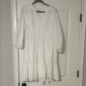Knox Rose White Eyelet V-Neck Tiered Cotton Dress